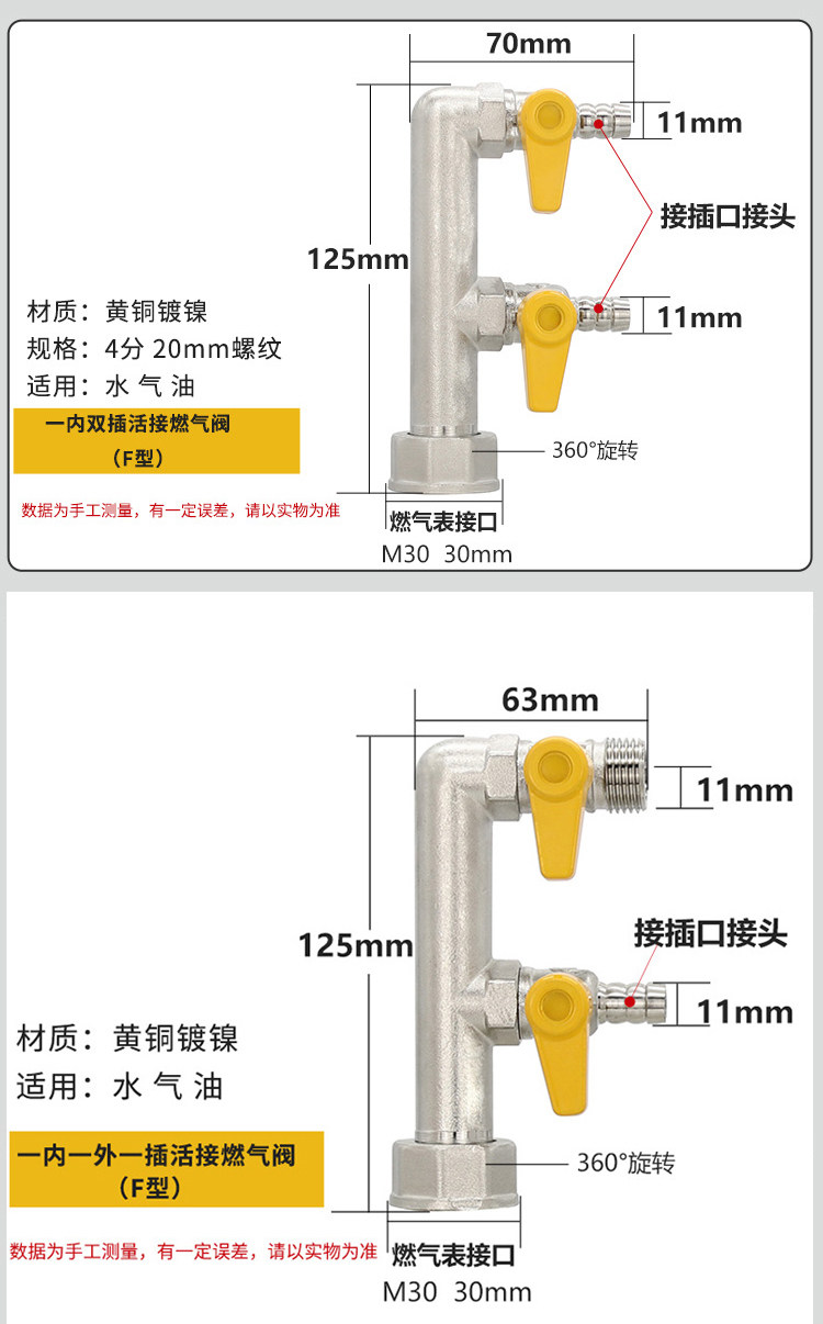 家用燃气阀门三通煤气球阀4分天然气管道分气阀一拖二带开关