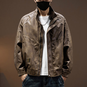 
American retro PU leather jacket for men 2025 spring new loose trendy brand large-size jacket top for men's windproof jacket