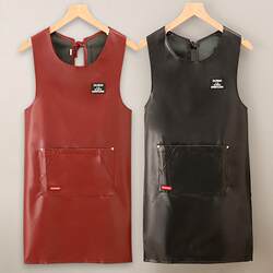 Imported from Japan, New Thickeneded Pu Soft Leather Waterproof and Oil-Proof Waistcoat Apron for Catering, No-Wash Work Apron