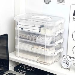 Desktop Portable Storage Box with Compartments, Transparent Student Stationery Organizer, Cosmetics and Miscellaneous Items Organizer, Storage Box