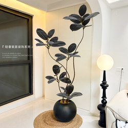 Black Diamond Rubber Tree Artificial Green Plant for Indoor Use, Fake Plant for Next to Sofa, Bionic Potted Plant, Large Floor-Standing Decoration for Living Room