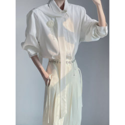 Roae Original High-End White Shirt, Loose Chiffon Ribbon Long-Sleeved Top, Design-Focused Niche Shirt