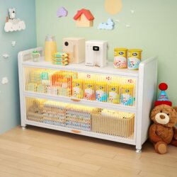 Baby Feeding Station, Baby Product Storage Cabinet, Baby Bottles, Milk Powder, Diapers, Floor-Standing Dust-Proof Storage Rack with Door