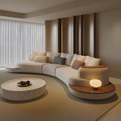 Special-Shaped Sofa, Modern Simple Fabric Sofa, Moon-Shaped Curved Sofa, Living Room Home Use, Walnut Color New Model Sofa