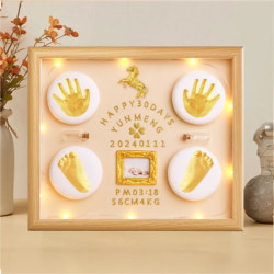 Baby Hand and Foot Print Clay Keepsake Photo Frame, 100-Day Hand and Foot Print, Newborn Baby Full Month Commemorative Hand and Foot Print Gift