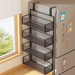 Refrigerator Storage Rack Side Shelf Kitchen Supplies Multi-Layer Cling Film Seasoning Bottle Punch-Free Side Wall Hanging Rack