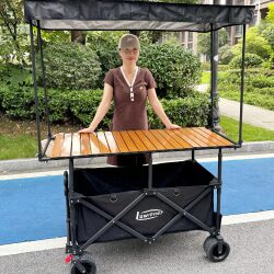 Large Outdoor Camping Foldable Portable Adjustable Table, Pushable and Pullable Camping Cart, Stall Cart