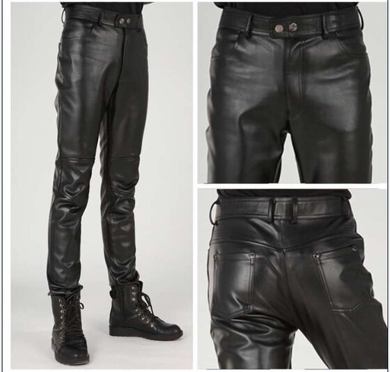 2022 Spring and Autumn New Leather Pants Male Small Foot Tight Large -size Thin Motorcycle Riding Leather Pants Male Trend Free Shipping