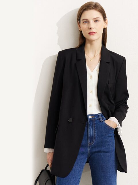 Amii 2025 autumn new black suit jacket for women's professional suit ...