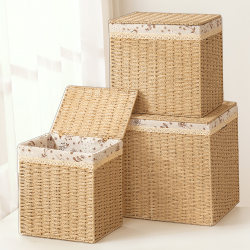 [Handmade quality product] Handmade woven storage box with lid
