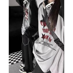 American Retro Raglan Sweatshirt for Women, Spring & Fall Thin Pure Cotton Oversize High Street Long-Sleeved T-Shirt Hiphop Top