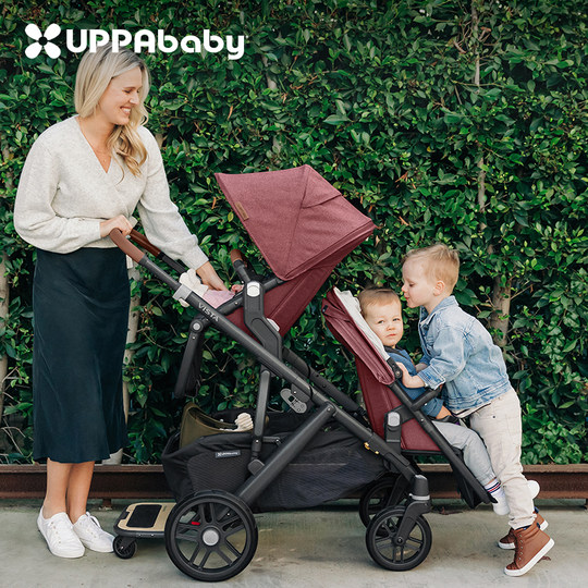 Uppababy vista v2 ツインベビーカー - 高景観座位横たわる折りたたみ二人乗りベビーカー