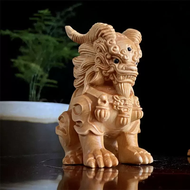 太行崖柏实木雕刻四大神兽之麒麟瑞兽手把件家居摆件精雕工艺品-Taobao