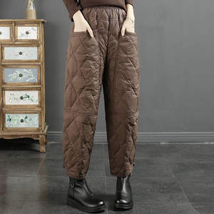 
2026 Winter New Style Retro Solid Color Diamond Down Cotton Pants Windproof Warmth Thick Loose Casual Pants Women