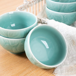 Longquan Celadon Household Dining Bowl Tableware High-Temperature Ceramic Thickened Anti-Scald Bowl Single Rice Bowl Small Porridge Bowl