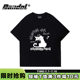 Spring and Autumn new style ins American street personalized creative print versatile cartoon black round neck large size short-sleeved T-shirt for women
