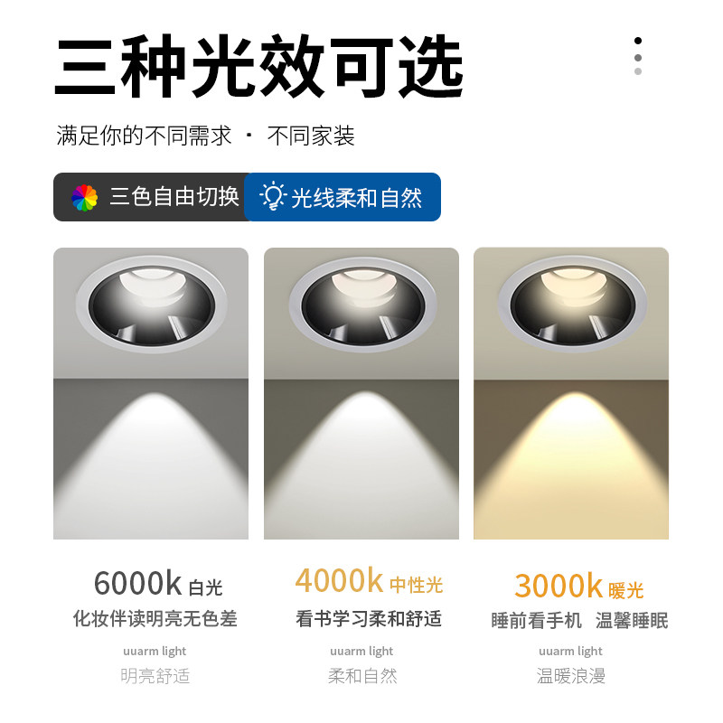 주 조명 눈부심 방지 깊이 컵 스포트라이트 75MM 개구부 좁은 프레임 홀 램프가 없는 가정용 거실용 내장형 다운라이트 -