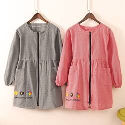 Pure Cotton Apron for Kitchen Use, Cooking Workwear, Korean Style Smock for Women, Stylish and Cute, Long-Sleeved, Stain-Resistant and Wear-Resistant