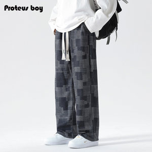 
ProteusBoy pants men's spring and autumn American retro plaid style outdoor sports straight casual pants