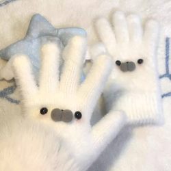 Little Seal Creative Cute Gloves Cartoon Adorable Winter Thickened Warm Plush for Cycling and Photo Shoots