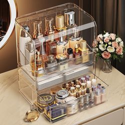 Cosmetics Storage Box for Home Desktop, Large Capacity, Multi-Layer, Dust-Proof, Transparent Dressing Table Organizer for Skincare Products and Lipsticks