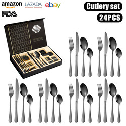 Cutlery Set Stainless Steel Tableware Set Gold Knife and Fork Set 24-Piece Western Tableware Set for 6 People Gift Box