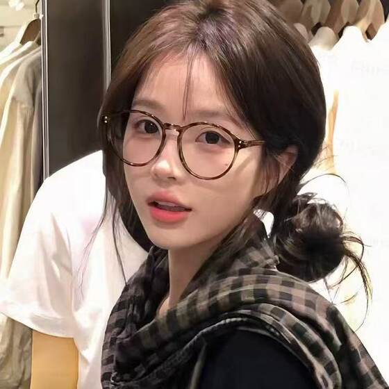 
Small retro round frame tortoiseshell cat eye glasses myopia women's degree of appearance can be matched with bare face leopard print glasses frame big face