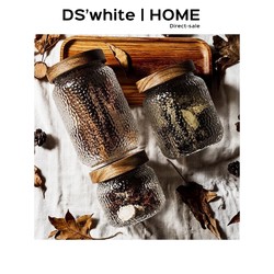 T4Kzi German Japanese Hammered Food Grade High Borosilicate Glass Acacia Wood Cover Tea Grains Sealed Storage Tank