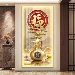 Fortune Character Led Light Decorative Painting for Entrance, Luxurious and Elegant, Hangs Opposite the Door, with Good Meaning, Suitable for Corridor and Hallway Wall Art