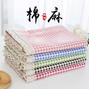 INS tablecloth cotton, linen cloth art table table cloth Japanese red plaid desk cushion long square dust cover cloth
