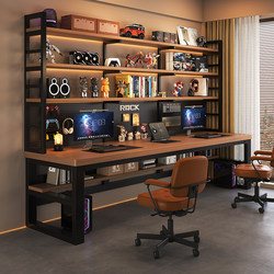 Solid Wood Computer Desk for Home Use, Bedroom Bookshelf, Desk with Pegboard, Integrated Desktop Computer Desk, Modern Double Writing Desk