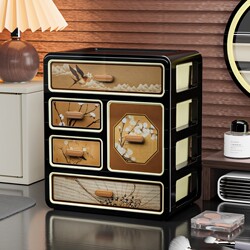 Desktop Storage Box in Vintage Style for Home Use, Dressing Table Cosmetics and Skincare Product Organizer, Multifunctional Miscellaneous Item Organizer Box