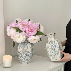 New Chinese-Style Retro Blue and White Ceramic Vase for Fresh Flowers, Flower Arrangement Vessel, Living Room Entrance Decoration, High-End Feel