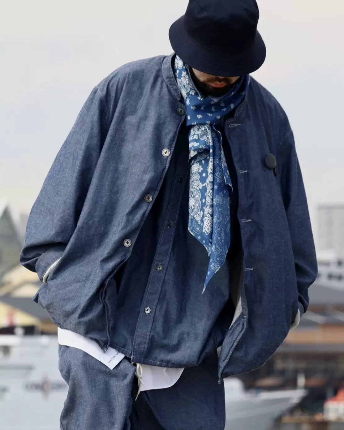 ナナミカ Chambray Band Collar Jacket