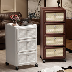 Vintage-Style Plastic Drawer Storage Cabinet for Bedroom and Living Room, Snack Storage Chest, Bedside Organizer, Movable