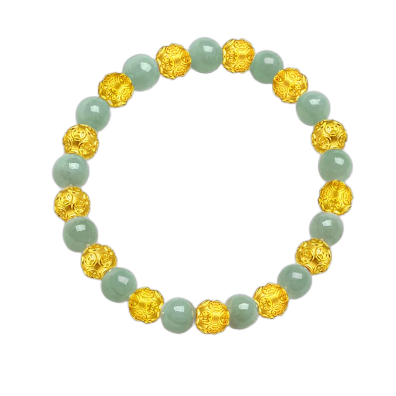 招财铜钱金钱珠黄金转运珠小金珠手链女纯金999足金翡翠珠子手串-Taobao  