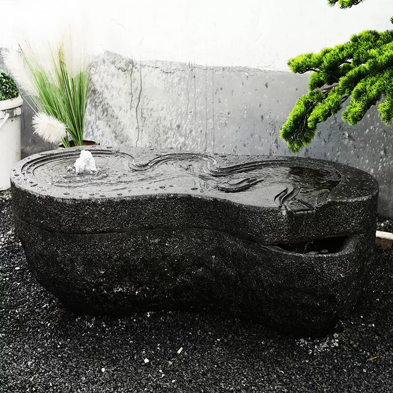 中式禅意户外日式景观摆件新石钵石盆庭院养鱼