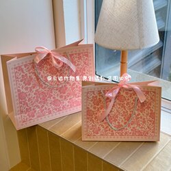 Exquisite Pink Gift Bag with Ribbon, Clothing Tote Bag, Shopping Bag, Cosmetics and Jewelry High-End Gift Packaging Bag