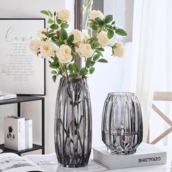 Nordic Light Luxury Glass Vase, Transparent Living Room Flower Arrangement, Lilies, Lucky Bamboo, Water-Cultured Roses, Flower Vase, Table Decoration