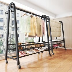 Floor-Standing Clothes Rack for Bedroom, Indoor Thickened Floor-Standing Clothes Hanger for Home Use