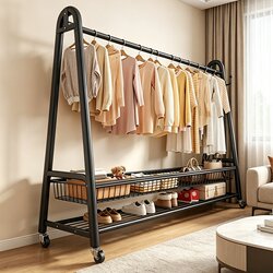 Floor-Standing Clothes Rack for Bedroom, Indoor Thickened Floor-Standing Clothes Hanger for Home Use