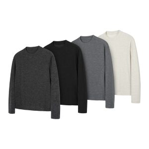 
DESERTO flower yarn soft glutinous basic solid color shoulder line forward moving waist old Qian style casual round neck long sleeve T-shirt men