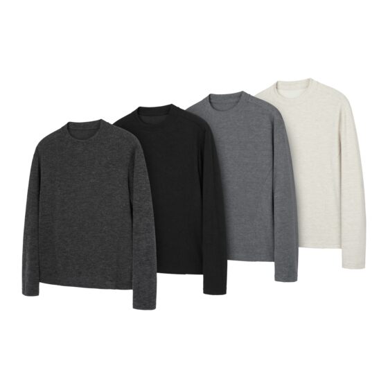 
DESERTO flower yarn soft glutinous basic solid color shoulder line forward moving waist old Qian style casual round neck long sleeve T-shirt men