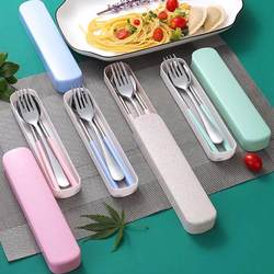 Single-Person Stainless Steel Portable Cutlery Set, Three-Piece Set with Chopsticks, Fork, Spoon, Chopstick Box, Student Storage Box