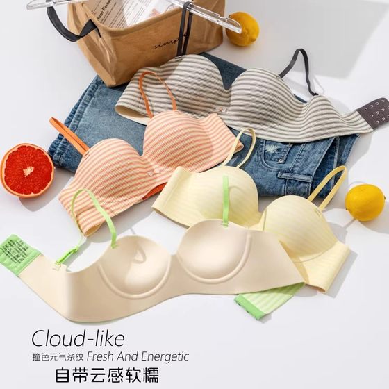 
Push up to look bigger and thicker cup 2.5CM sweet plaid soft waxy underwear for women summer beach girl fashion bra