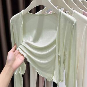 
Ultra-thin feel Modal lace-up sun protection clothes for women's fat mm summer ice silk blouse cardigan with shawl jacket