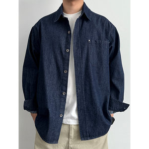 
ONUN retro washed denim dark blue denim long-sleeved shirt versatile boys loose casual lapel shirt