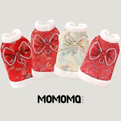 Pet Tang Suit Dog New Year Clothes Teddy Bichon Pomeranian Cat with Leash Winter Thickened Chinese New Year Outfit