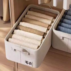 Tianshan Cotton and Linen Clothing Storage Basket for Home Wardrobe, Pants and Clothes Layered Storage Organizer, Fabric Storage Box