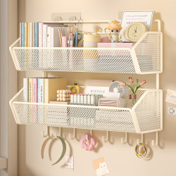 Wall-Mounted Storage Rack for Dormitory, Hanging Basket, Bedside Wall Organizer, No-Drill Wall Storage Shelf